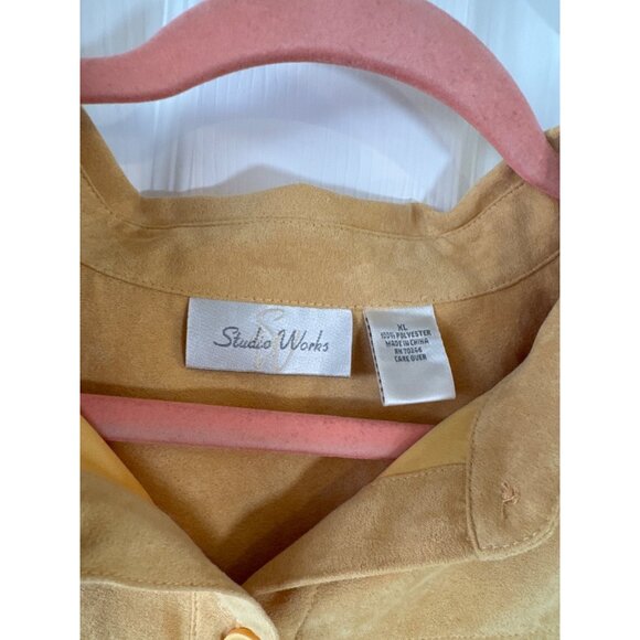Studio Works Butter Yellow Button-Up Shirt Size XL Soft Suede-Like Fabric - Picture 3 of 7